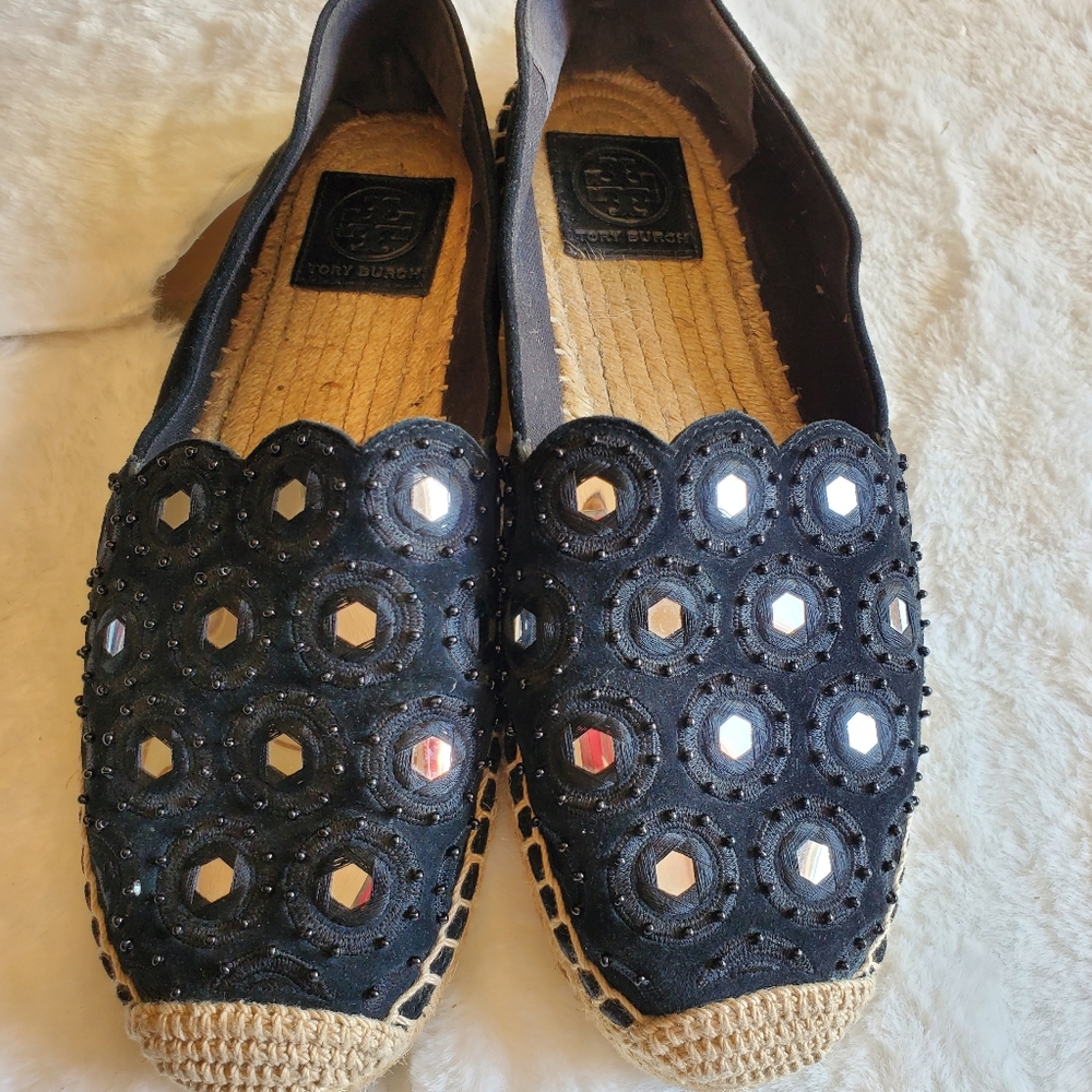 Tory Burch Black Suede Yasmine Espadrille Size 7.5